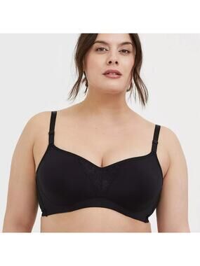 2/$30 Torrid Mid Impact Underwire Lace Inset Sports Bra Black Plus Size 48DDD